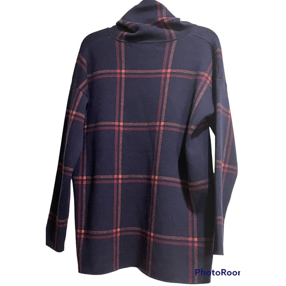 Max Studio Women's Jacket M Rayon Blend Navy Plaid Long Sleeve - Picture 2 of 4